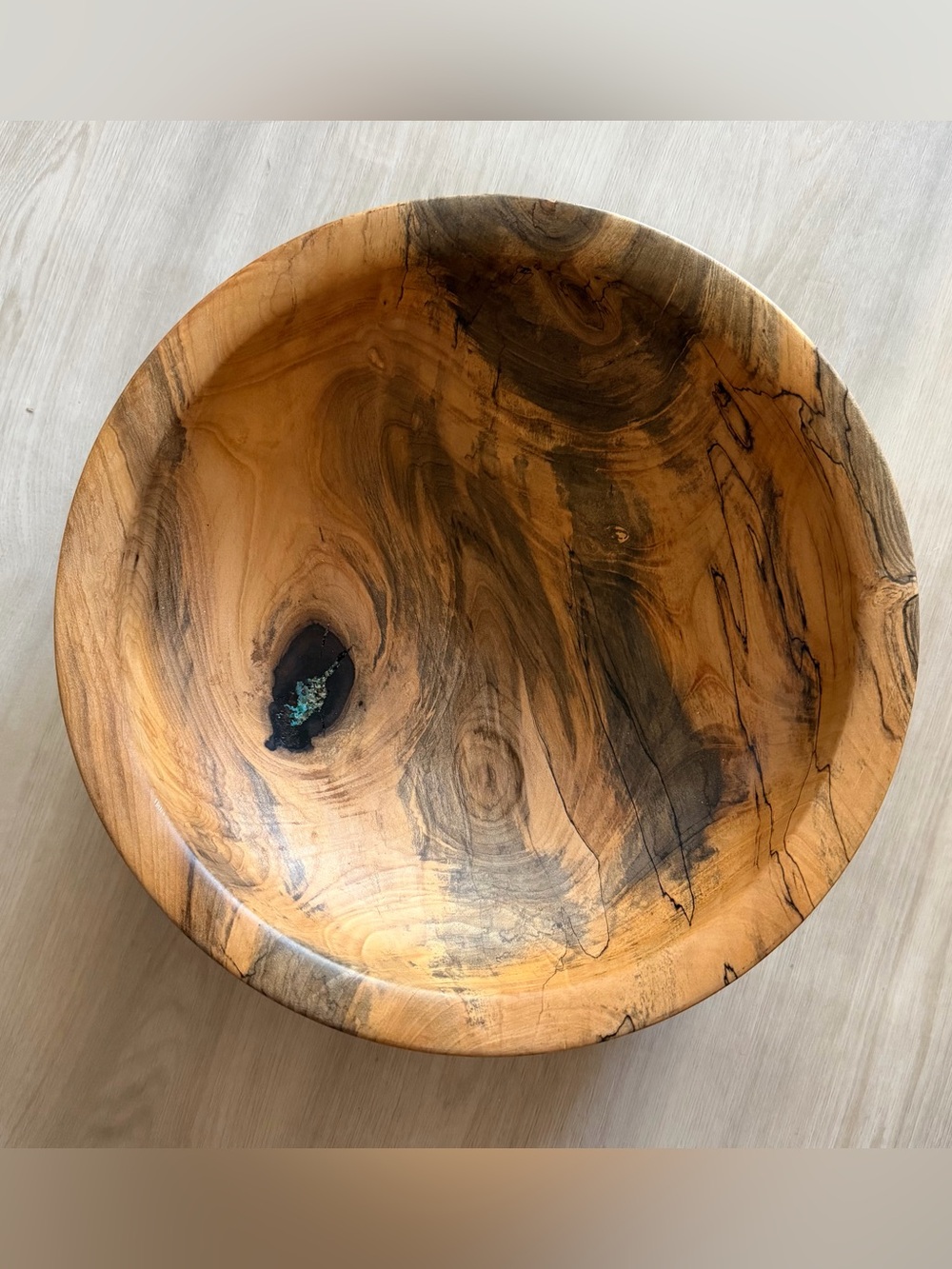 Vintage Hand Carved Wood Bowl w/ Turquoise and Resin Inlay Magnolia Powell 12”